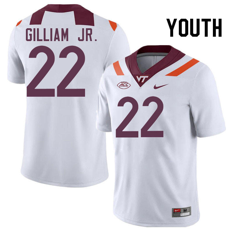 Youth #22 Kelvin Gilliam Jr. Virginia Tech Hokies College Football Jerseys Stitched-White